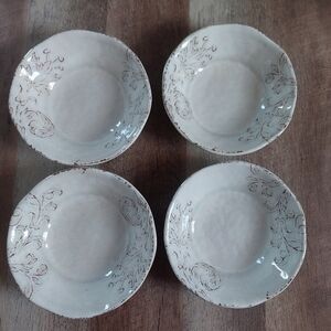 Nicole Miller Melamine Bowls 7" Cream Beige Floral Crackle Cereal Set of 4